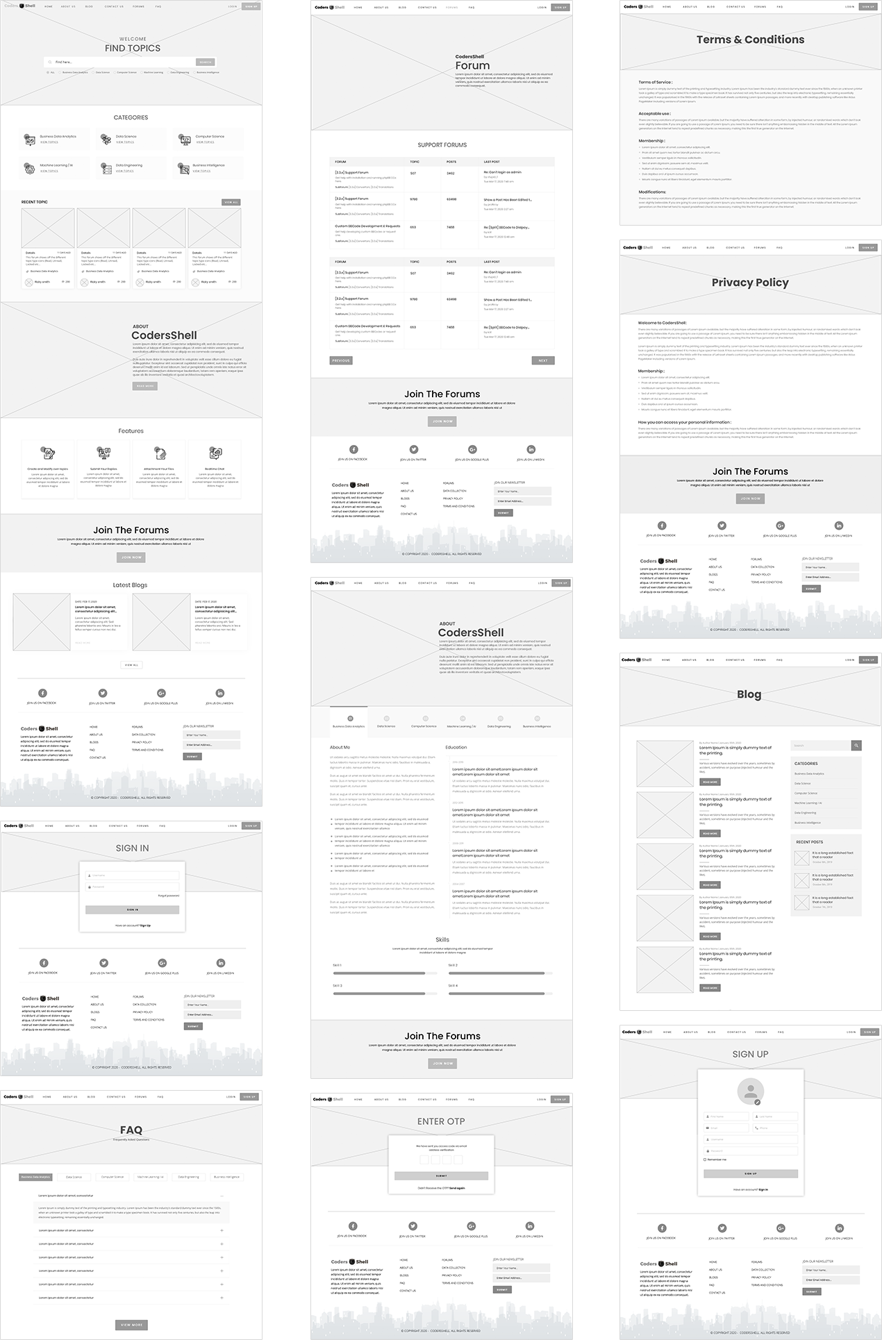 Coders Shell Wireframes